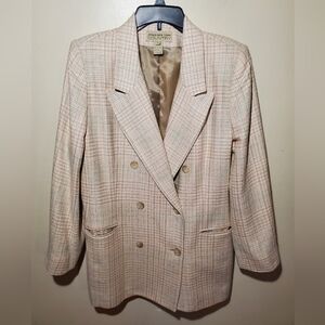 Vintage Jones New York Houndstooth Plaid Blazer Size 14 100% Silk
